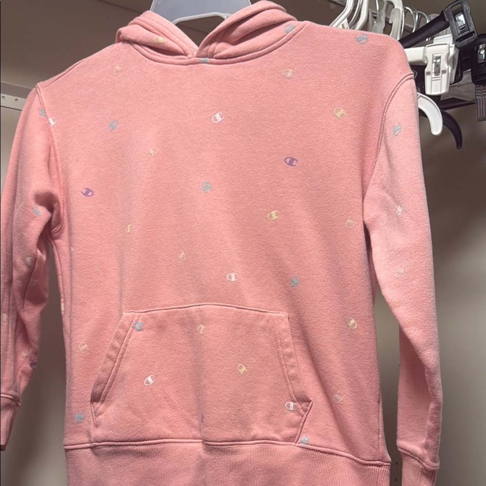 Champion Light Pink Hoodie with Multicolor Logos